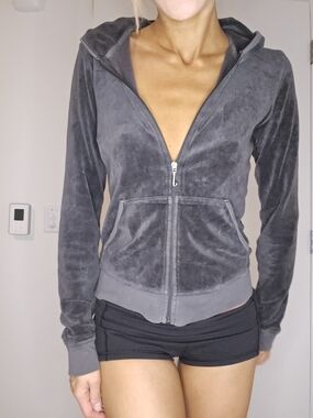Y2K Juicy Couture Charcoal Gray Velour Hoodie